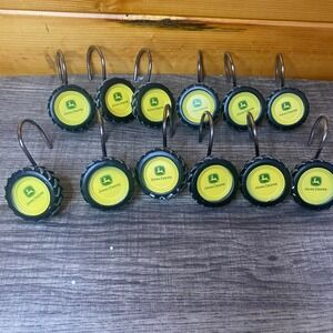 John Deere Tractor Wheel Shower Curtain Hooks 12 Green Yellow Farm Tractor